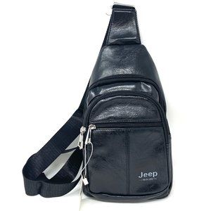 Messenger Bag  Fanny Pack Waist Vegan Leather Unisex 3 Zippers Black Color